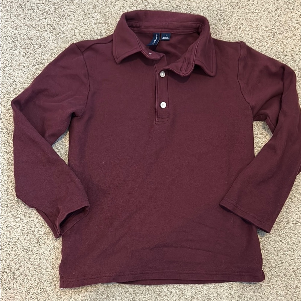 Janie & Jack Burgundy Long Sleeved Polo Shirt, 7
